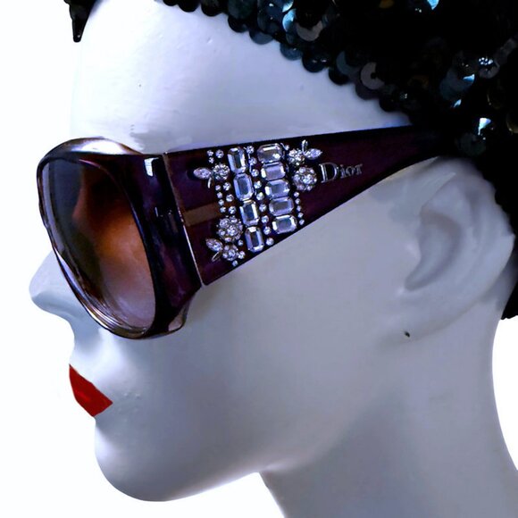 CHRISTIAN DIOR Limited Edition 609-J8 Purple Sun Crystal Silver Gems SUNGLASSES - Picture 1 of 13
